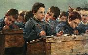In the classroom. Signed and dated P.L. Martin des Amoignes 1886 Paul Louis Martin des Amoignes
